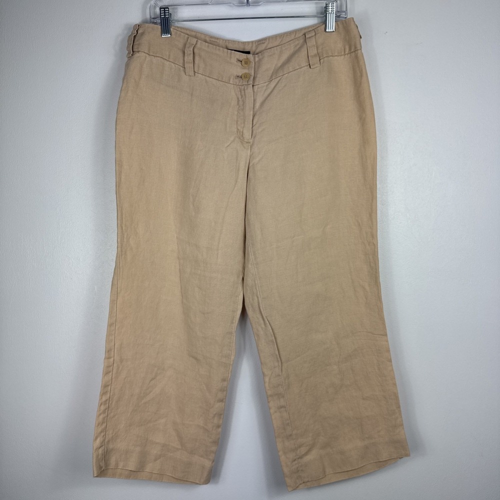 FOCUS 2000 Capri Pants Women's 6 Peach Tan 100% Linen Wide Leg Crop (Waist 32") - Picture 2 of 11